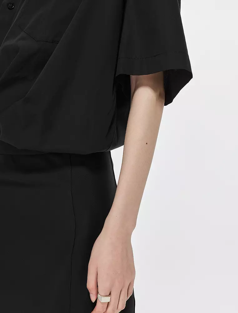 府綢X型OVERSIZE優雅短袖連衣裙