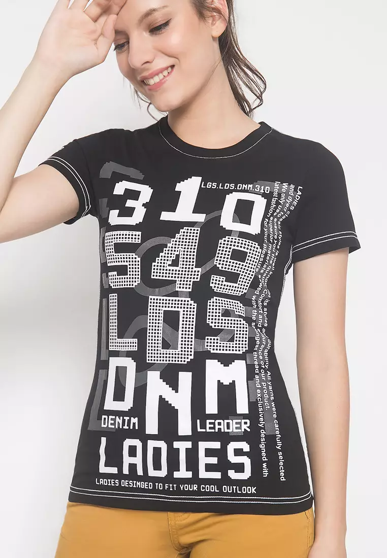 LGS - Kaos Wanita Full Sablon Gambar Warna Hitam LTS.555.T774M.018.C