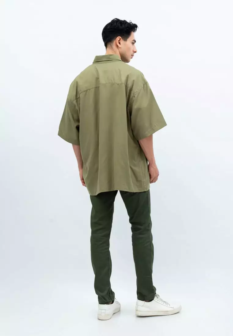 Houseofcuff Kemeja Oversize Jumbo Lengan Pendek Pria Unisex Olive