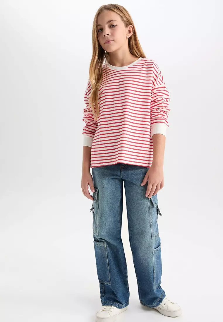 Relax Fit Crew Neck Striped Sweatshirt