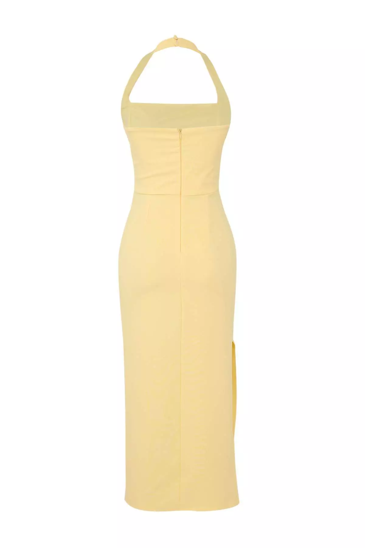 Light Yellow Body-Styling Slit Detailed Midi Woven Dress