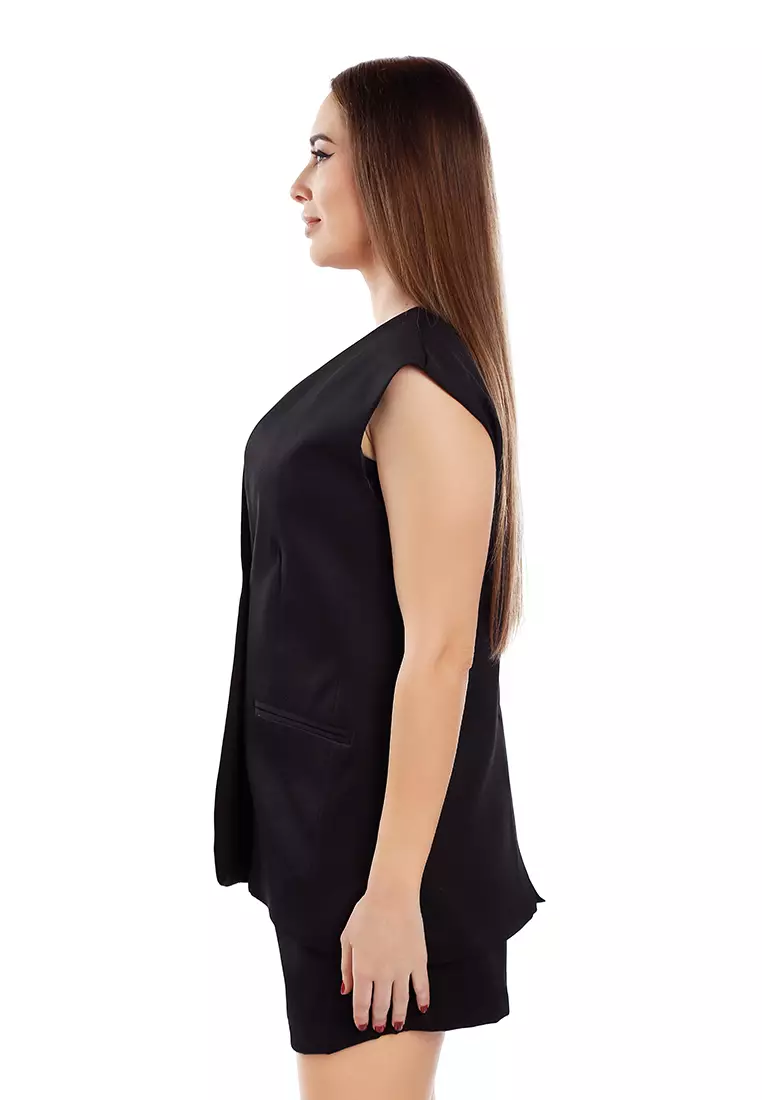 Set Rompi Panjang dan Celana Pendek Lipit Warna Hitam