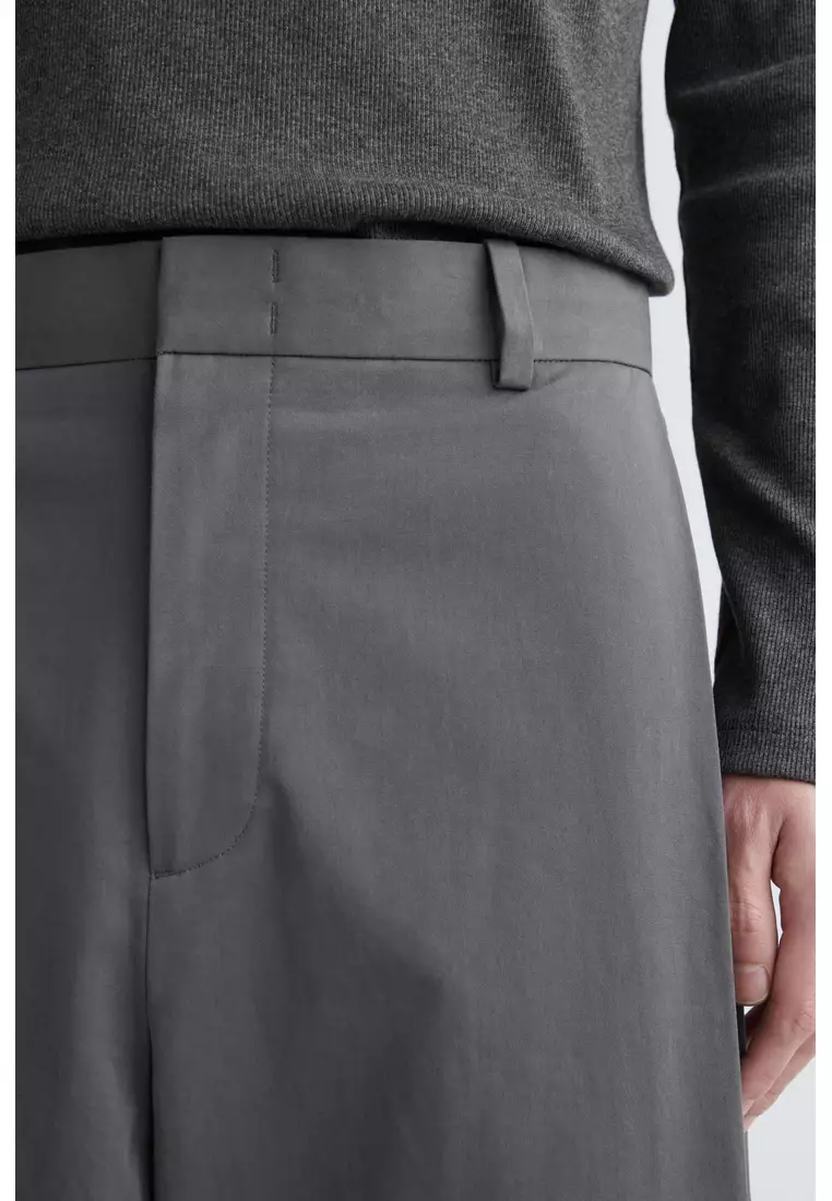 PLEATED COTTON RELAXED-FIT WIDE-LEG TROUSERS