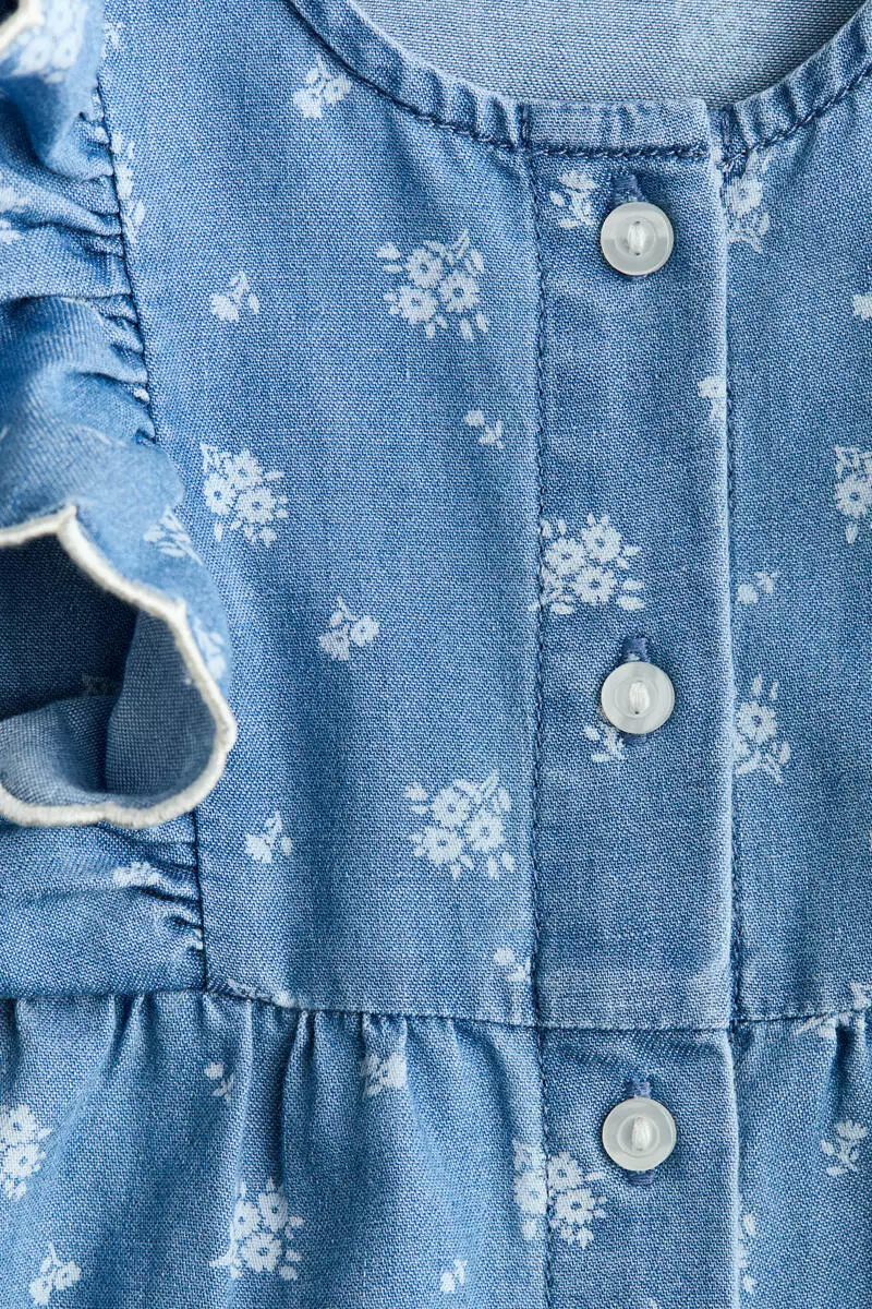 Printed denim romper suit