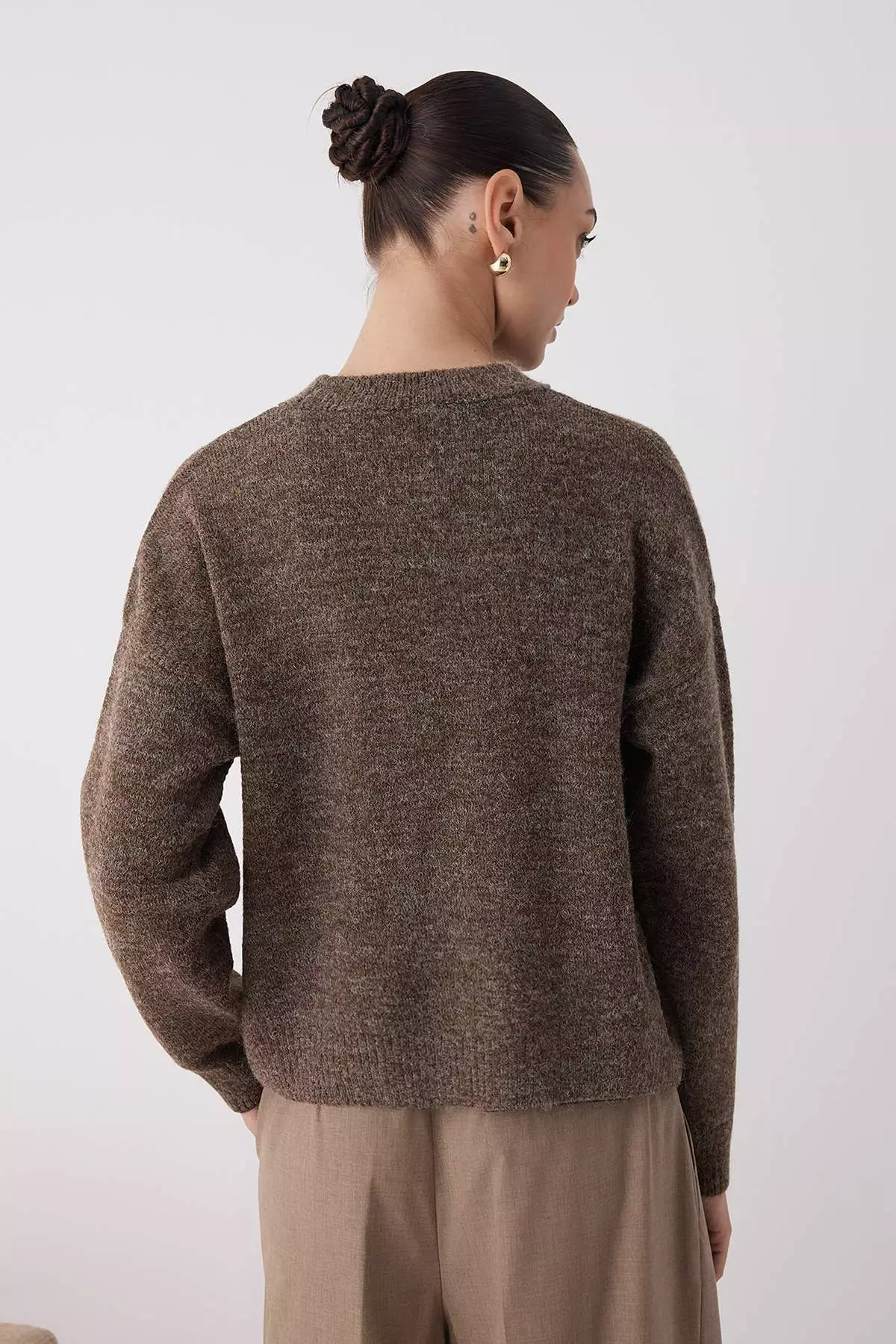 Mink Alpaca Wool Blended Premium/Special Yarn Wide Fit Basic Knitwear Sweater