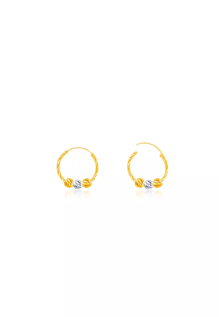 916/22K Gold Round Loop with Beads Earrings S67 (L Size)