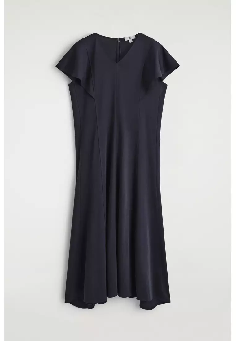 PETAL-SLEEVE COTTON MIDI DRESS