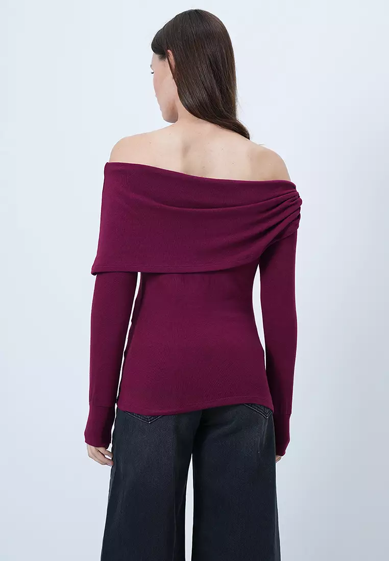 Madonna Collar Shoulder Accessory Detailed Knitted Top