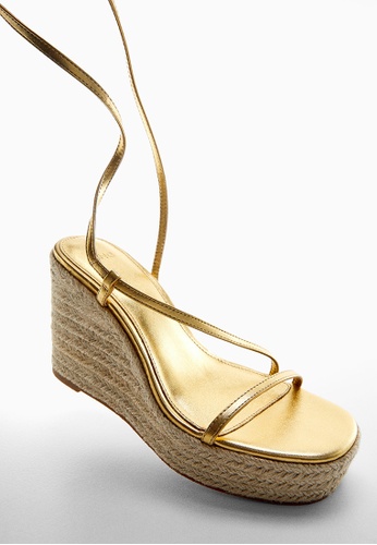 Buy Mango Metallic Wedge Sandals With Straps 2023 Online | ZALORA Singapore
