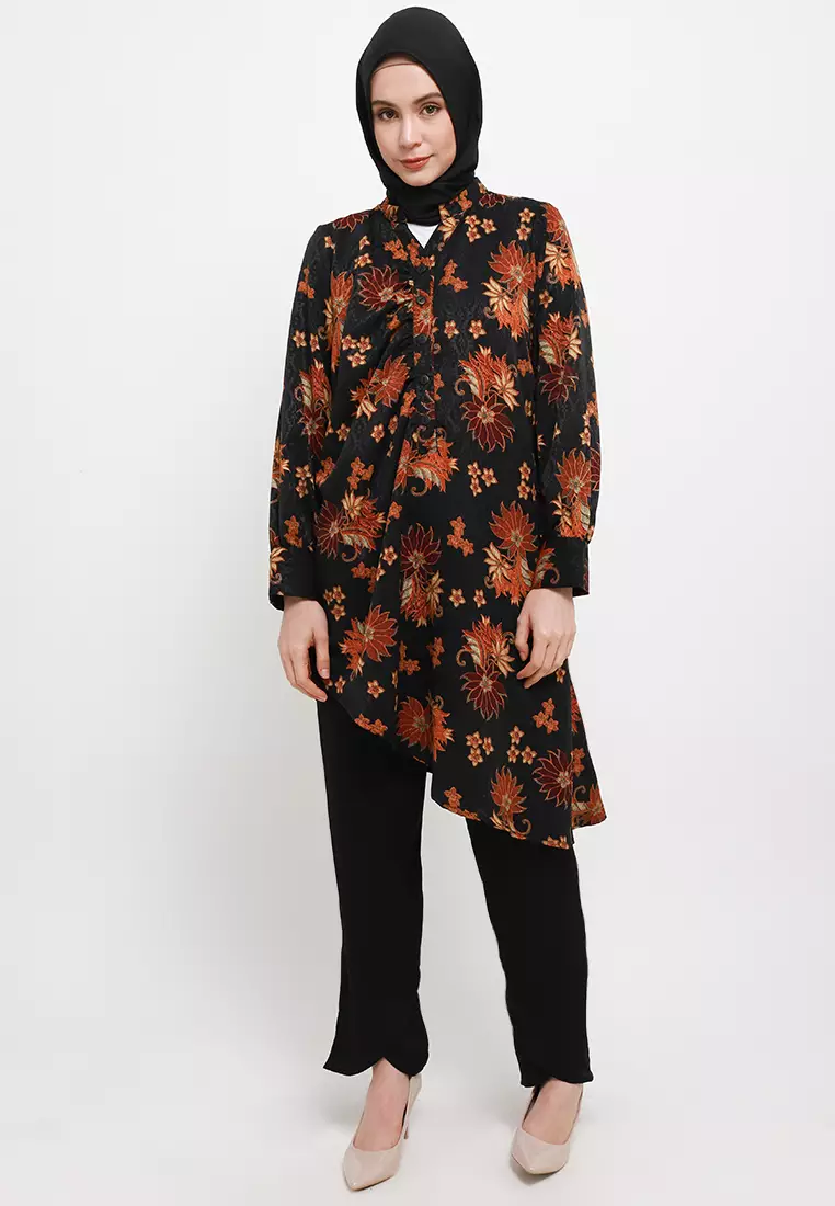 Mazia Tunic In Black Brown Batik Print