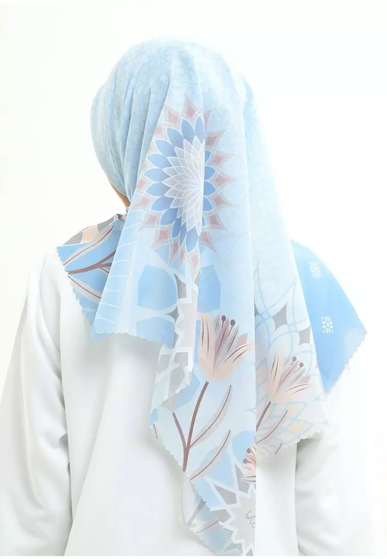 Rabbani - Kerudung Segi Empat Motif Tetra Faiha H0 - Vanilla Blue