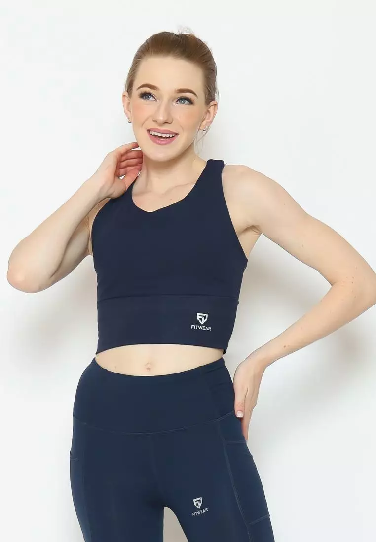 Fitwear - SportBra Croptop Olahraga Wanita MILLEY [LONG PLAIN] - NAVY