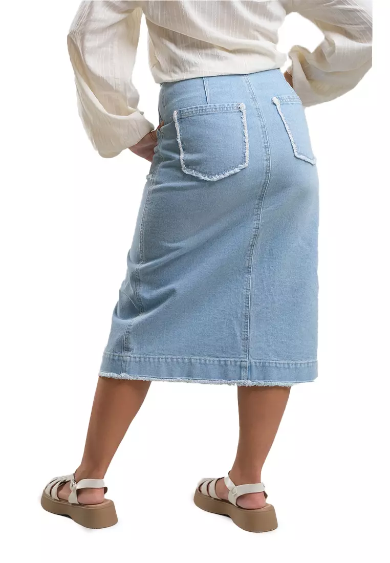 Denim Midi Skirt With Slit