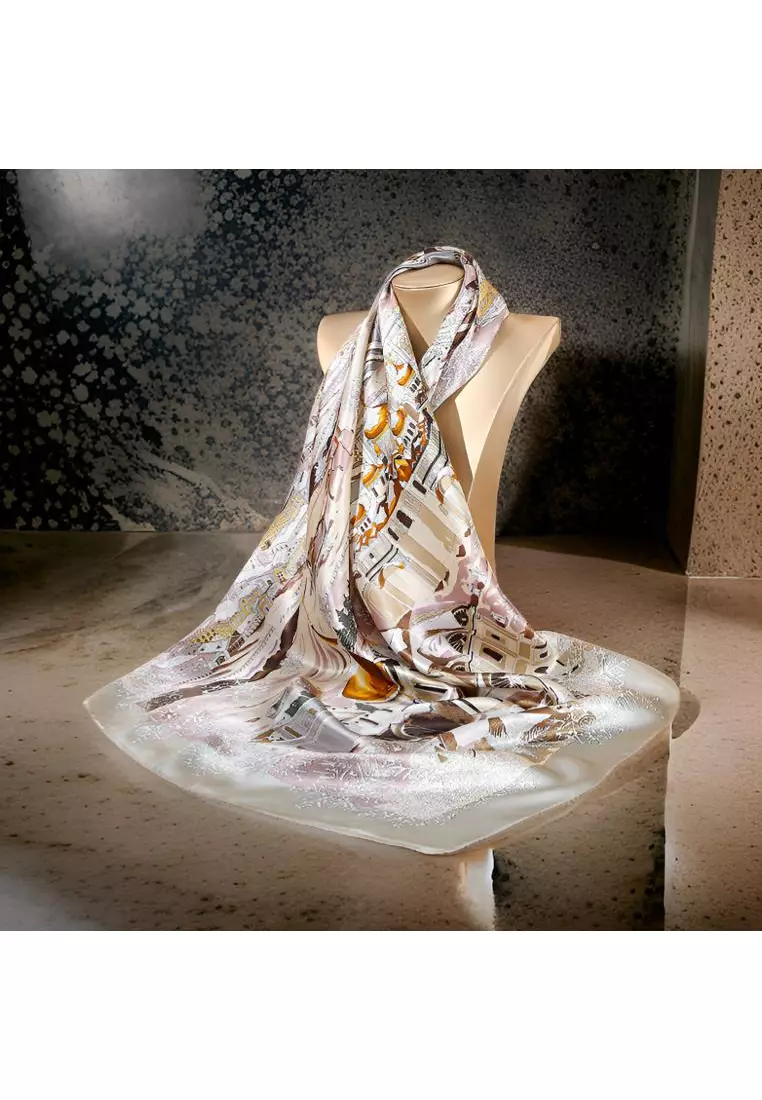 Luxury Silk Ladies' Large Scarf, Sun-Proof Crepe Satin, Premium Souvenir.