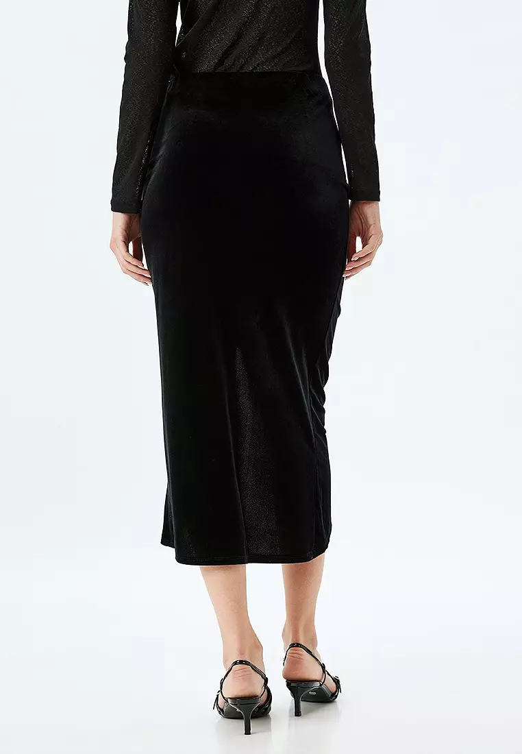 Midi Asymmetrical Draped Velvet Skirt
