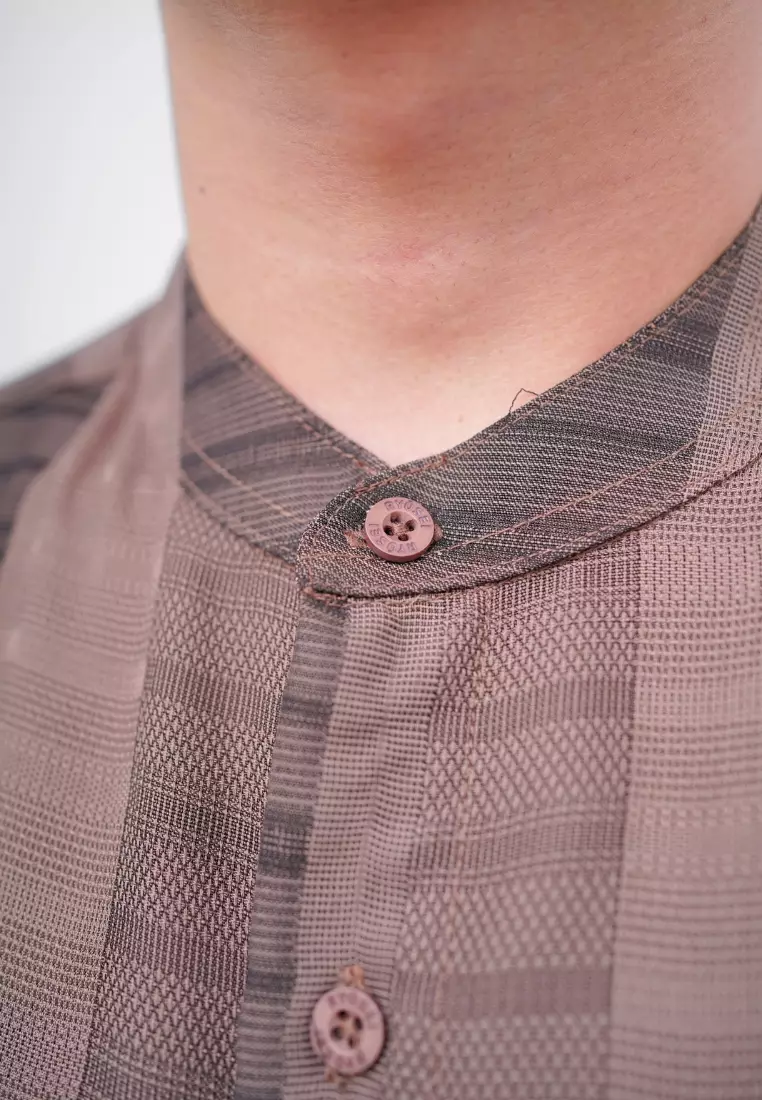 Ryusei Kemeja Kerah Koko Lengan Pendek Yahata Taupe Grey