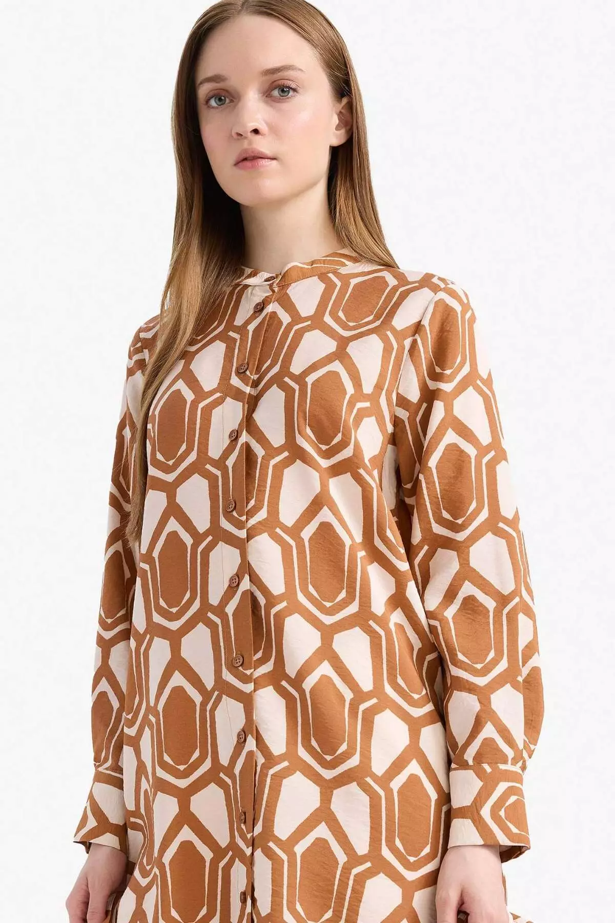 Regular Fit Patterned Long Sleeve Shirt Tunic F2183Ax25Sm