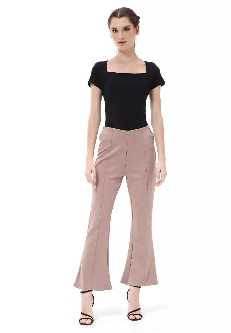 Stella Celana Kerja Wanita Long Pants Cutbray Simple Design Material Scuba ORIGINAL - Mocca