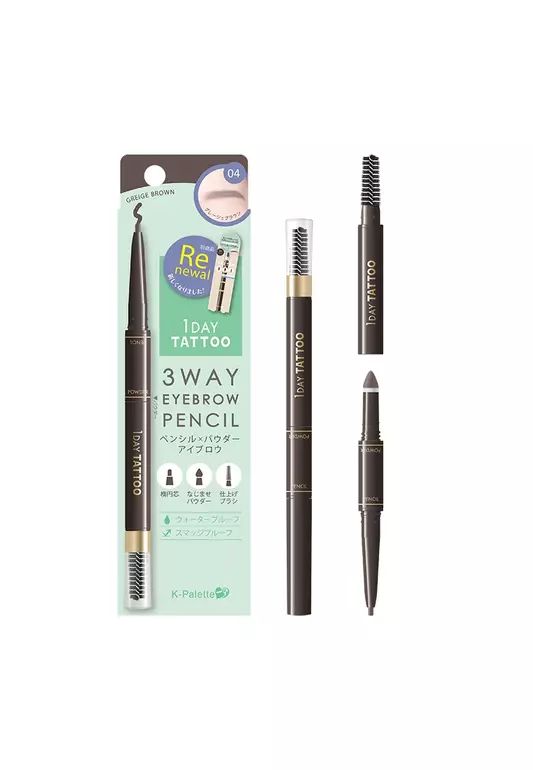 1Day Tattoo 3Way Eyebrow Pencil - 04 Greige Brown