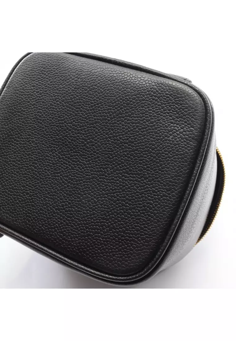 Pre-Loved Chanel coco mark Handbag vanity bag Caviar skin black gold hardware