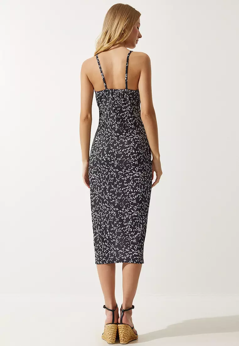 Pattern Slit Midi Dress