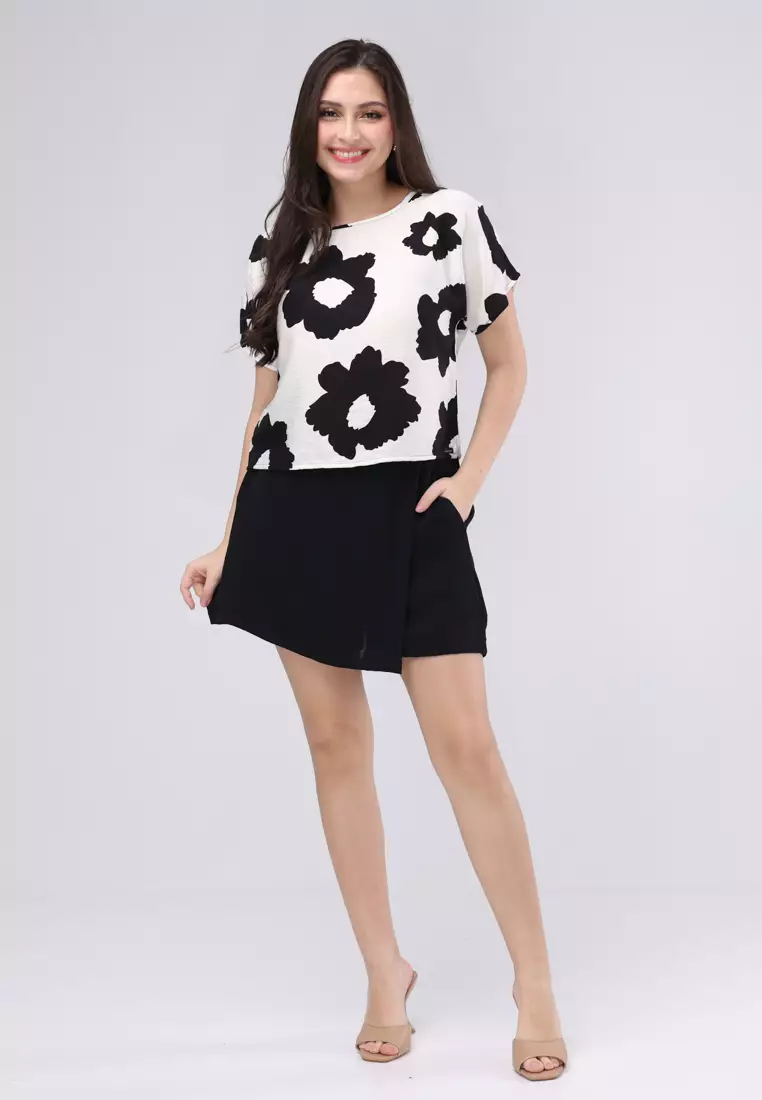 Printed Linen & Wrinkles Linen Short Sleeves Terno Skort