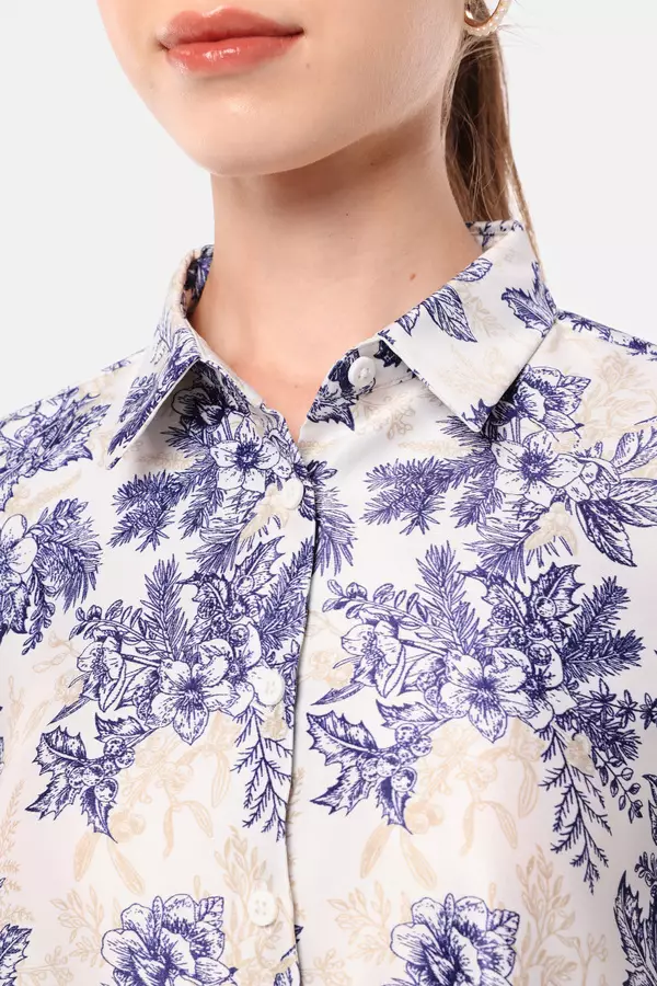 MINIMAL - Jocelyn - Blouse Motif Bunga - Blue Colour Blue