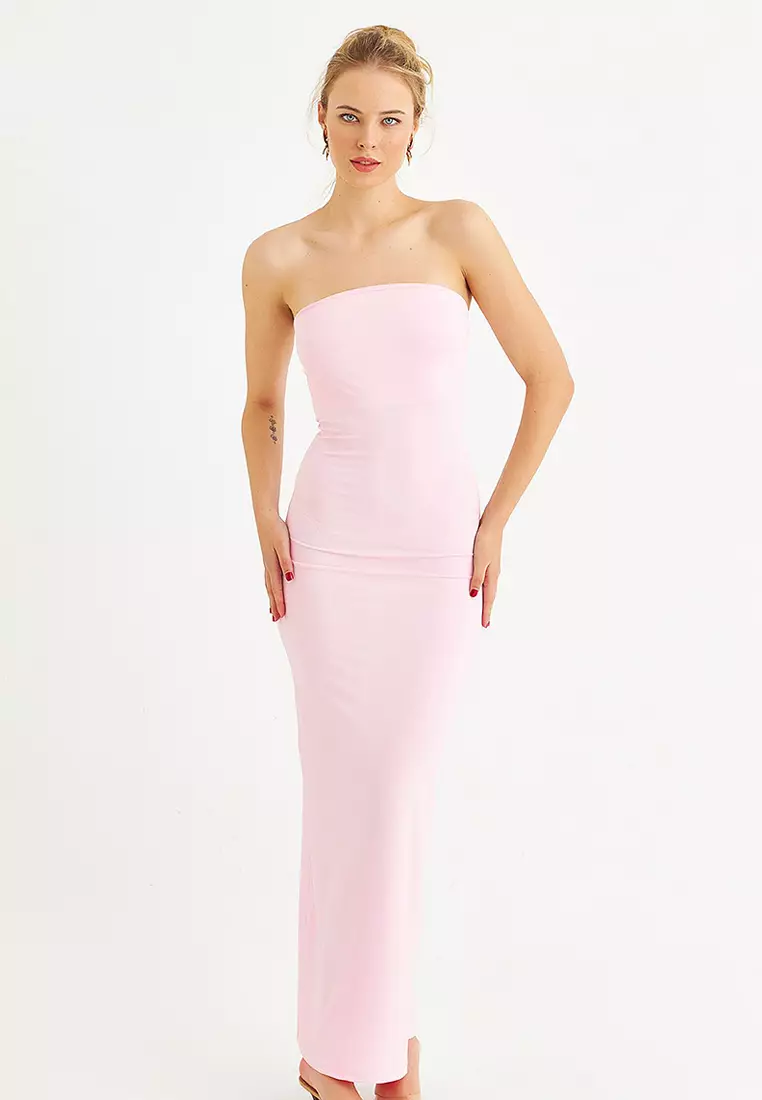Strapless Slit Maxi Dress