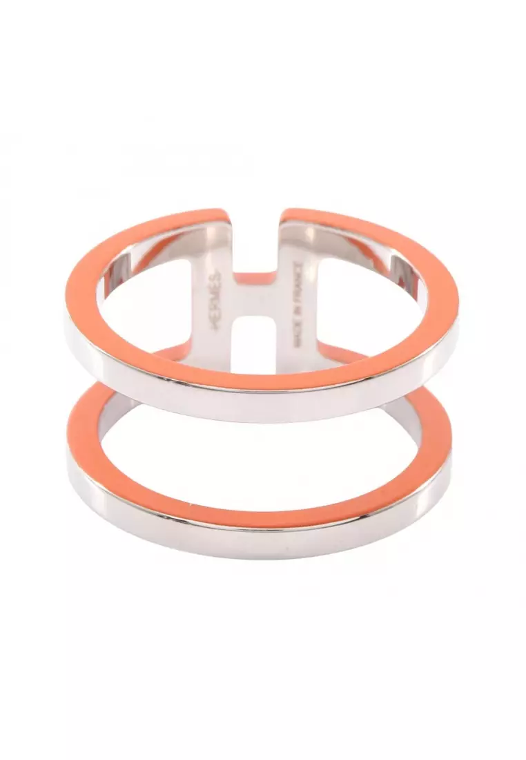 Pre-Loved Hermès H Anron scarf ring Silver orange