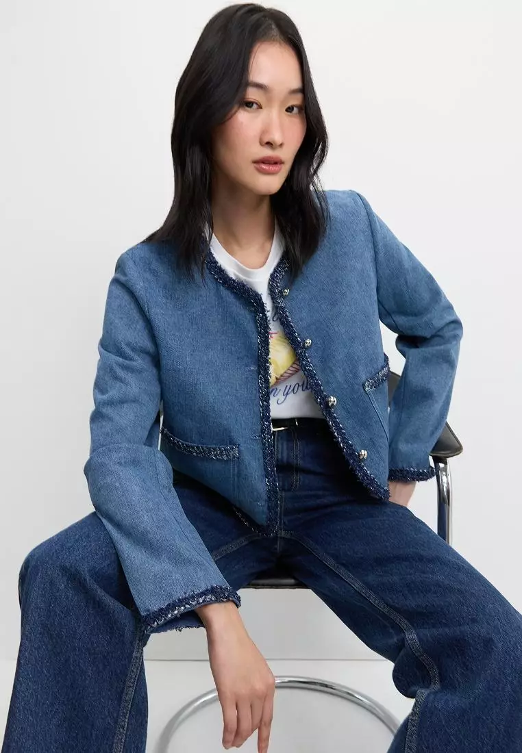 Tweed Trim Denim Jacket