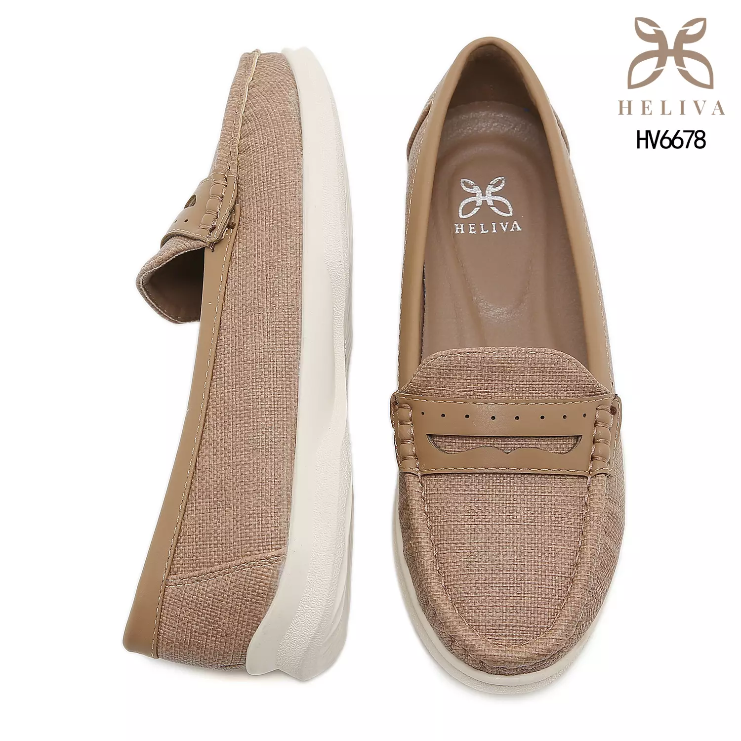 Heliva Esha Elegant Linen-Textured Loafers with 2cm Sole Casual Slip-On Comfort HV6678