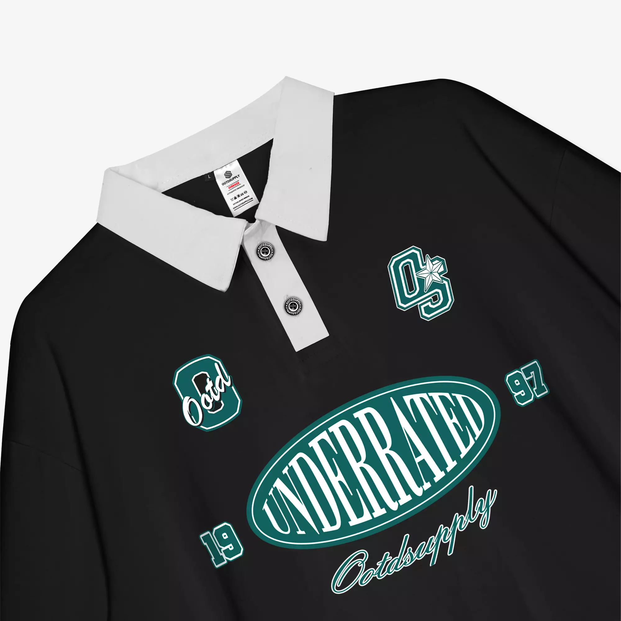 OOTDSUPPLY Oversize Polo Crop Shirt Underrated Black l Polo Crop Pria dan Wanita OVZ-CPS003