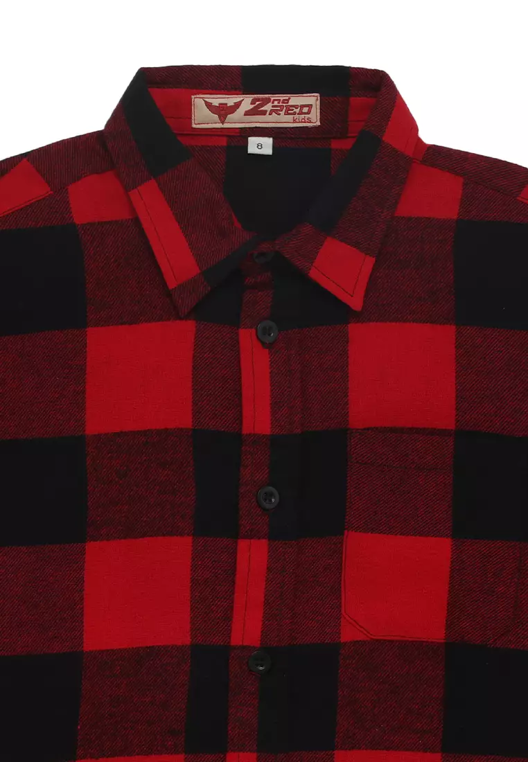 Kemeja Lengan Panjang Anak Perempuan Kotak Merah Hitam Flannel - AWESOME