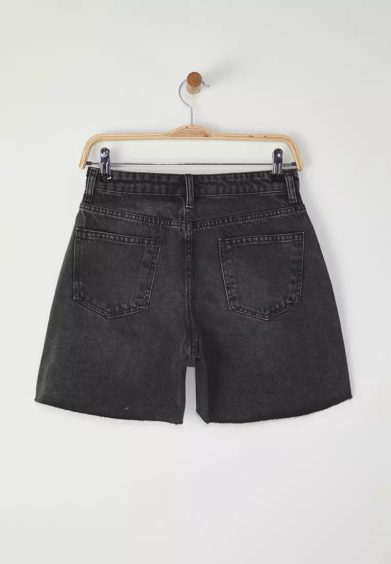 Black Cut-Out High Waist City Boy Denim Shorts TWOSS25SR00177
