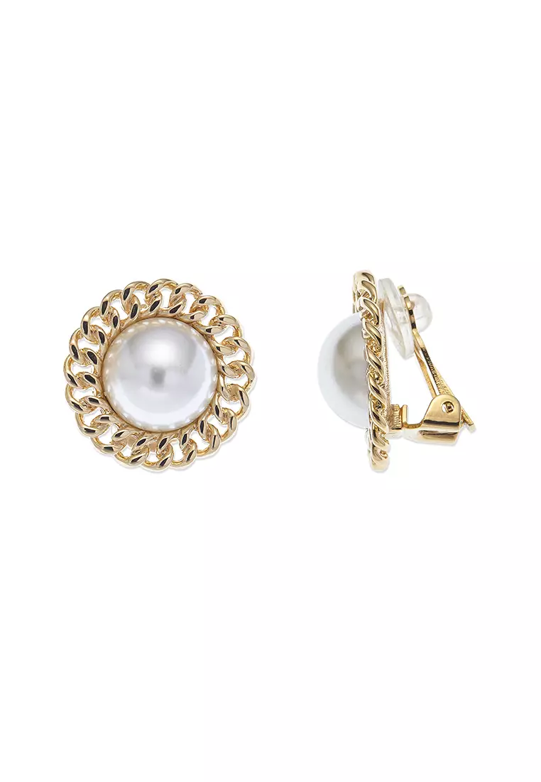 Real pearl clip on earrings store