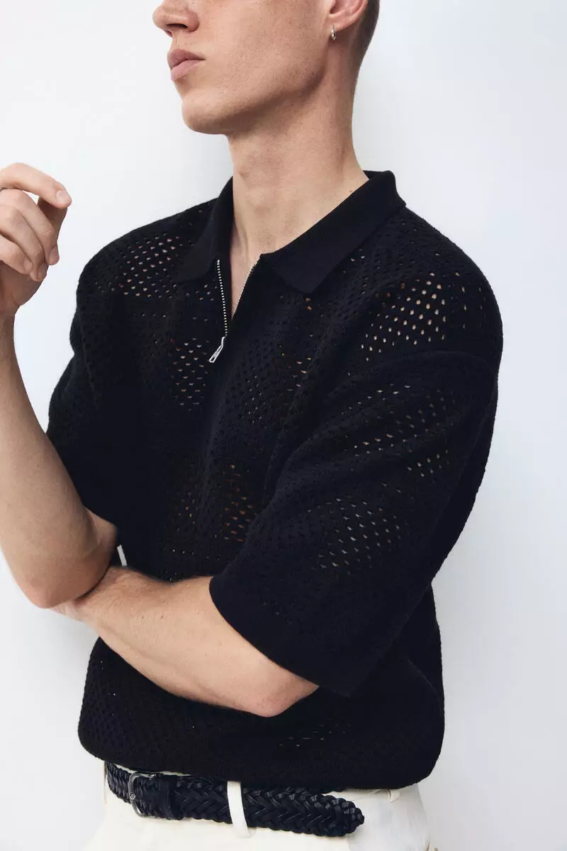 Relaxed Fit Hole-knit polo shirt