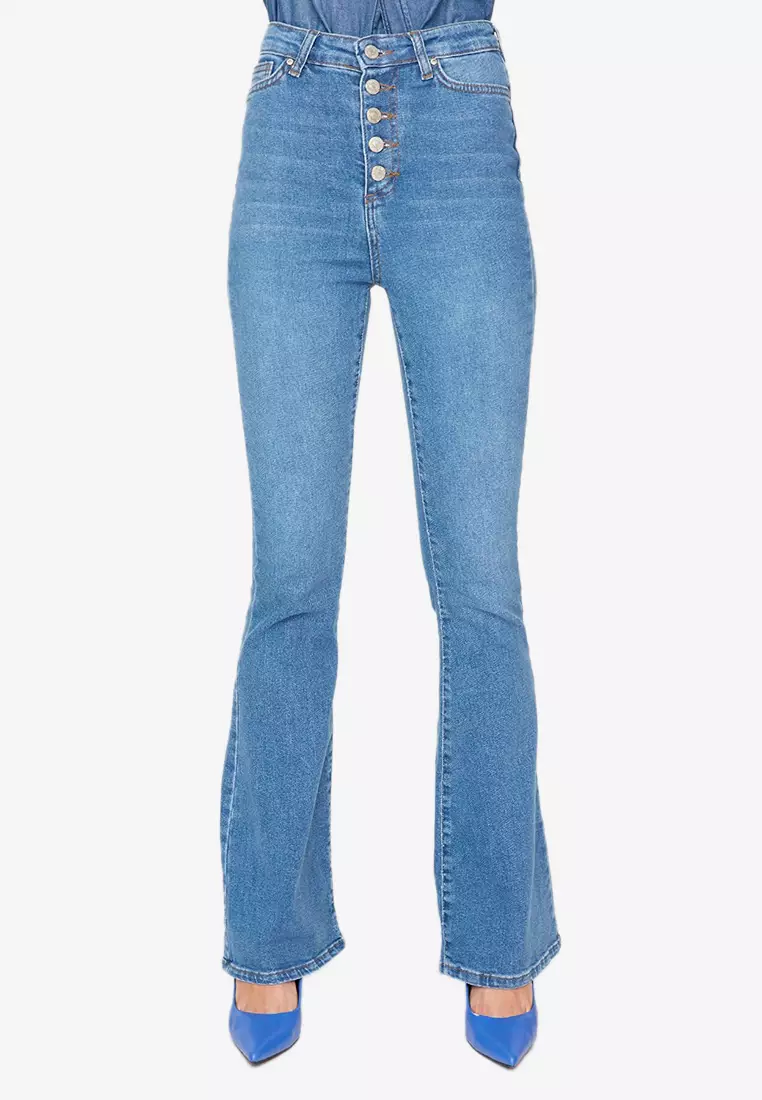 Buy Trendyol Button Front High Waist Flare Jeans Online | ZALORA Malaysia