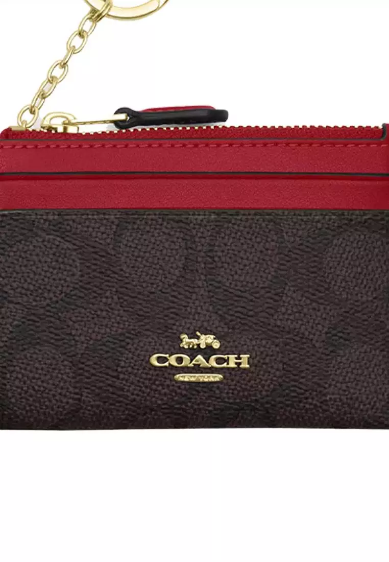 Mini Skinny ID Case In Signature Canvas Walnut/True Red CW870
