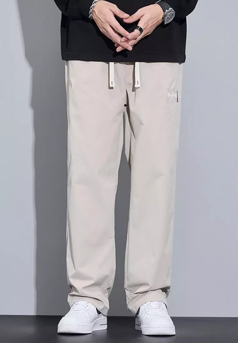 抽繩休閒寬腿長褲