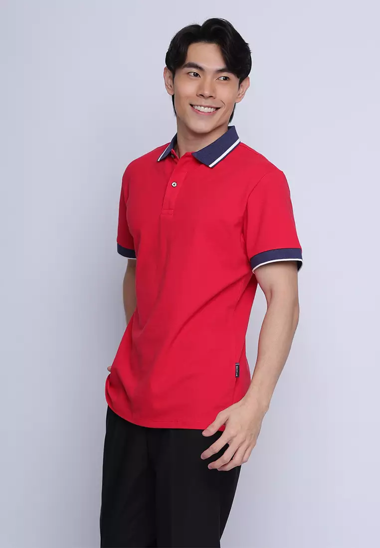 Plain Color Block Pique Polo Shirt