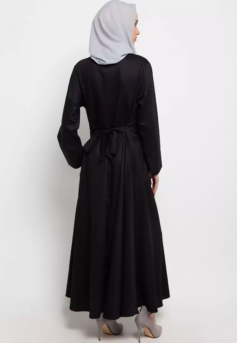 JV Hasanah Delisha Cotton Dress Black | Gamis Katun Toyobo Pita Ikat