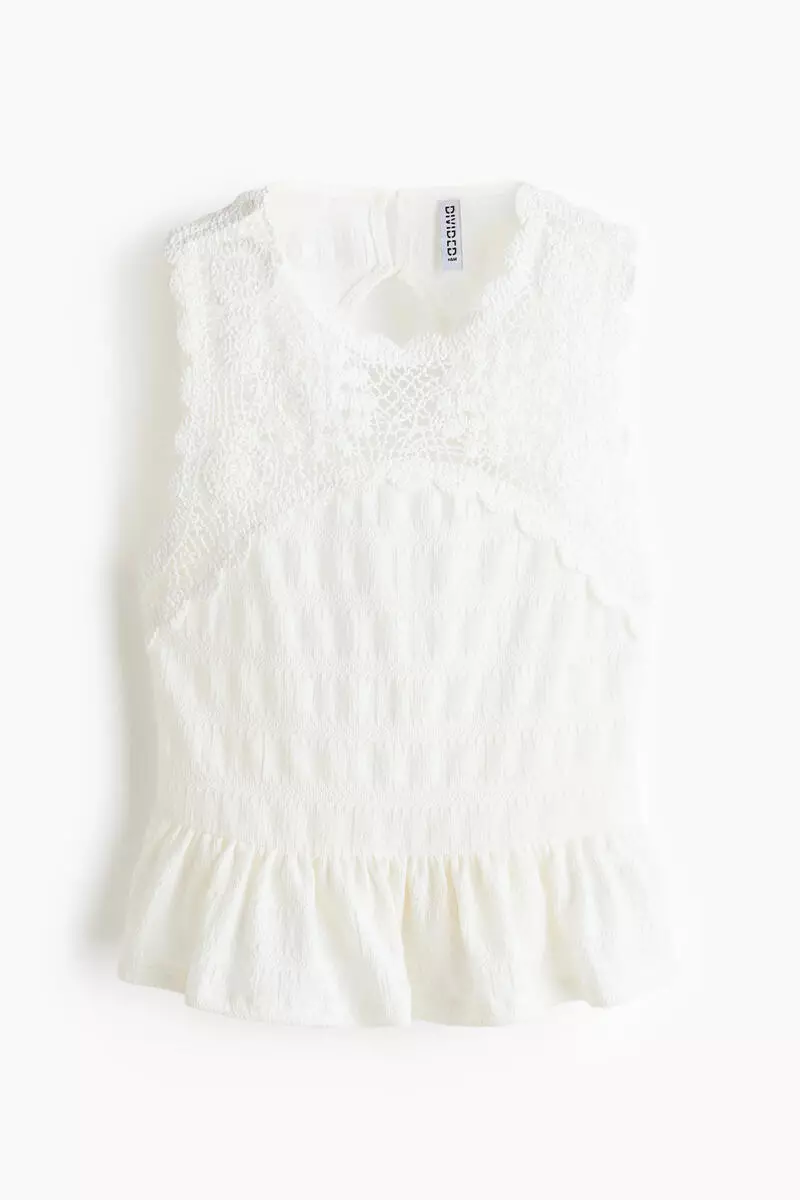 Crochet-look-section textured top