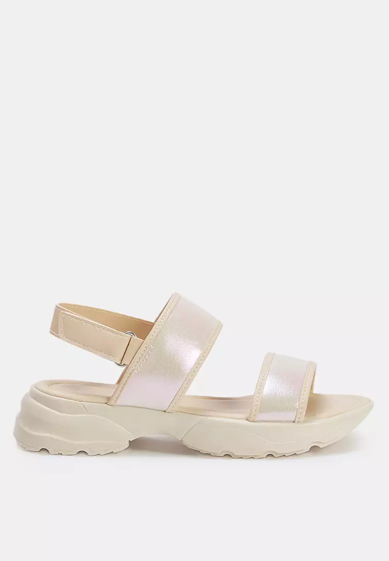 Trendyol Beige Double Hologram Banded Big Girls Kids Sandals Takss25Sd00023