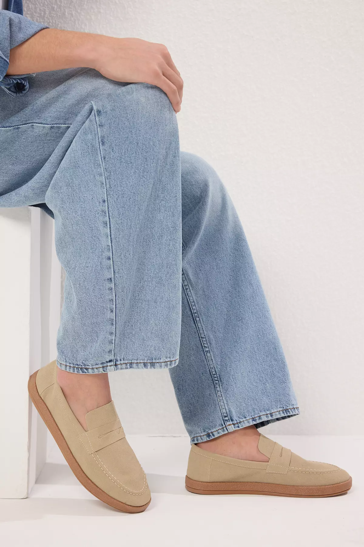 Beige Men's Loafer Shoes Takss25La00019