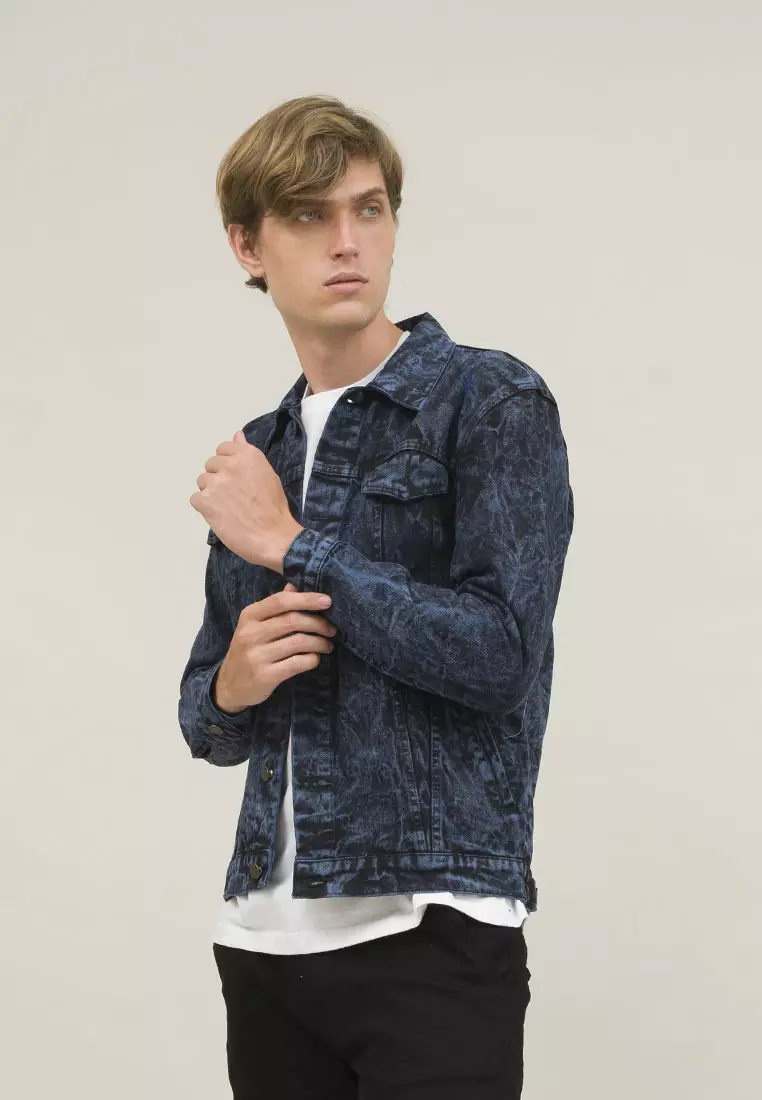 Jaket Jeans Pria Polos Tebal Dilan Denim Biru Dongker Pudar