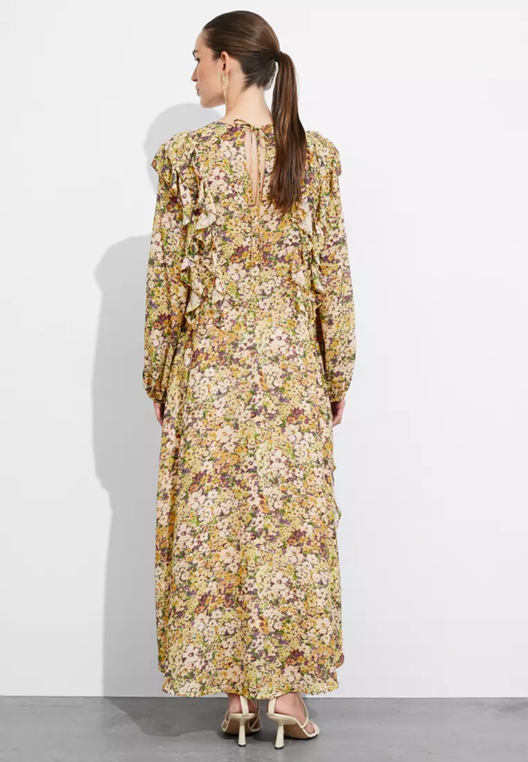 Ruffle-Trimmed Midi Dress