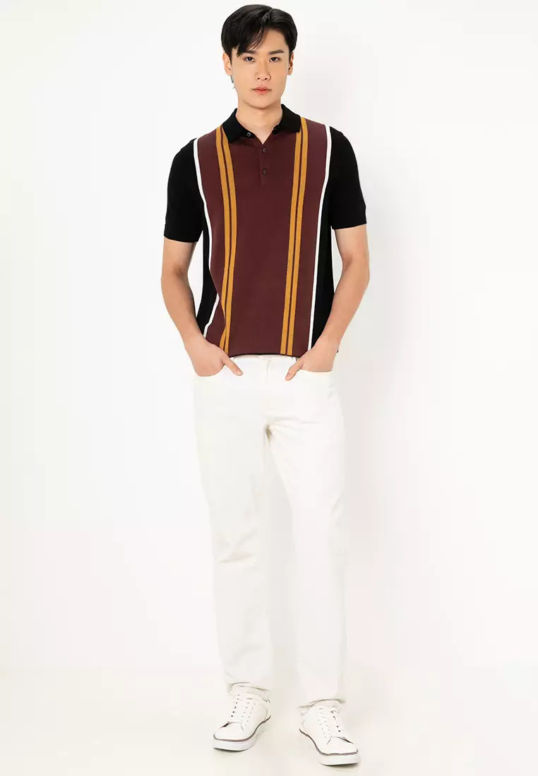 Vertical Stripe Knitted Polo Shirt