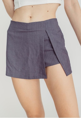 Love, Ara grey Kryz Dark Gray Thin Stripes Back Zipper Mini Skirt with Slit A689BAA7C4909DGS_1