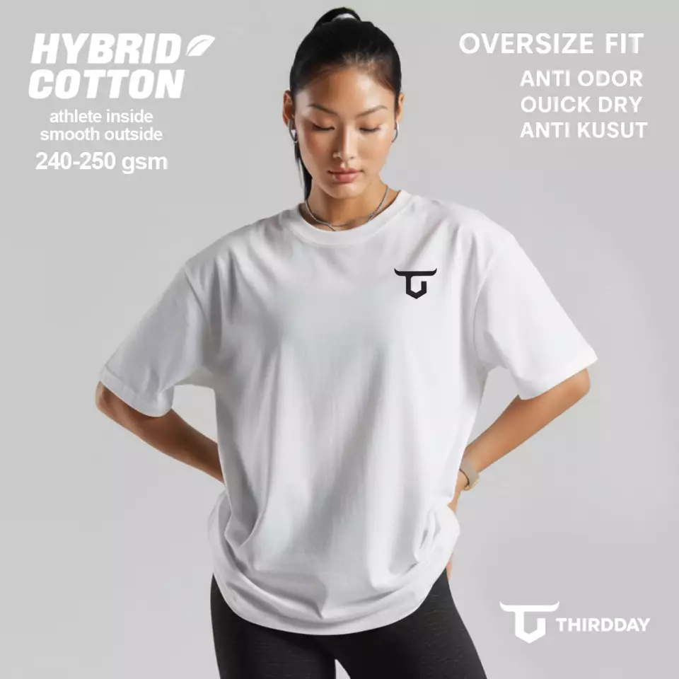 MTX59 Kaos Oversize Gym Wanita "hybrid cotton" putih