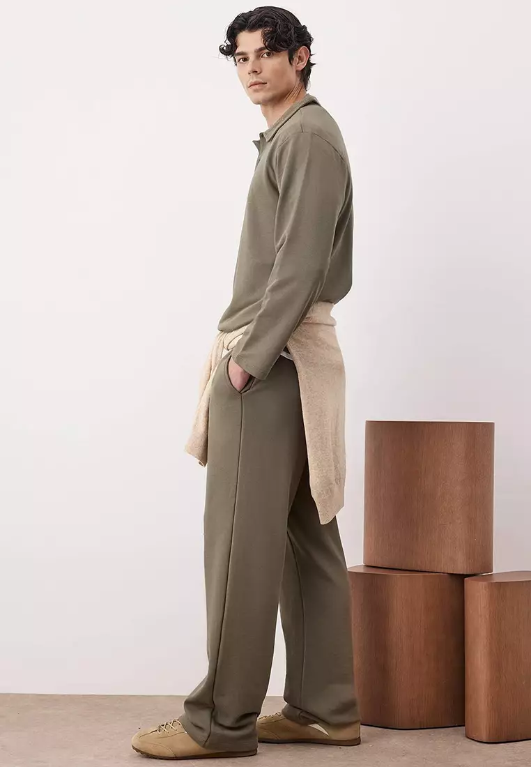 Khaki Top Oversize Bottom Straight Polo Collar Thick Tracksuit